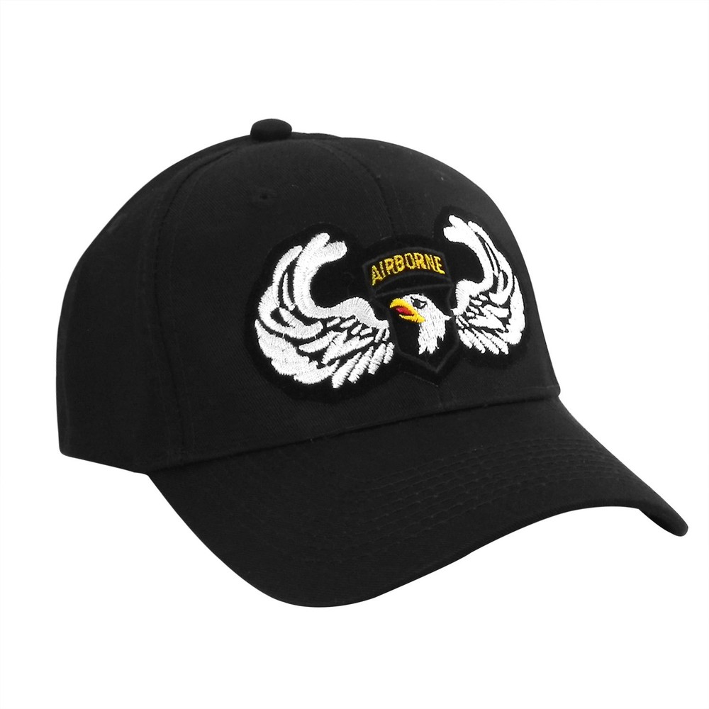 101st Airborne Shield with Wings Logo Patch Black Baseball Cap