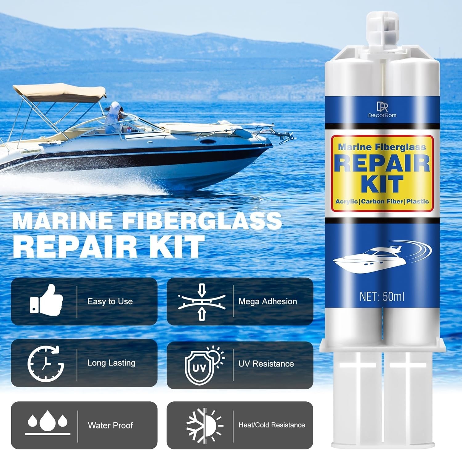 Marine Fiberglass Repair Kit, Gel Coat Repair Kit for Boats (White), Fiberglass