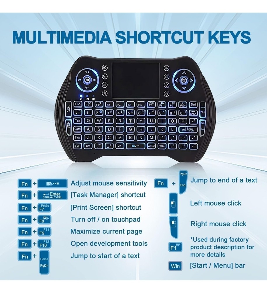Mini Wireless Keyboard Touchpad Mouse Rechargable Battery ANDROID TV Xbox Pc