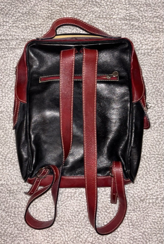 Backpack Italian Leather Black with red accents