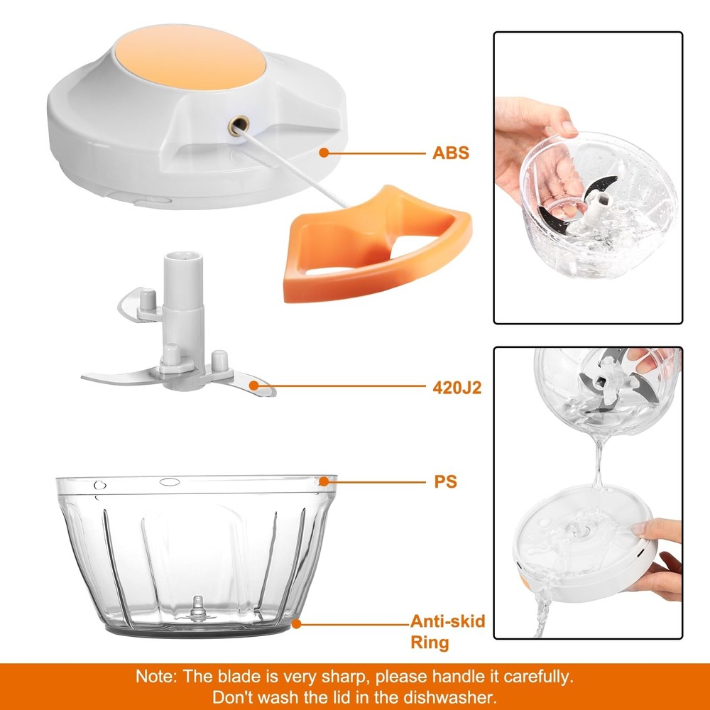 Manual Food Processor Vegetable Chopper, Portable Hand Pull String Garlic Min...