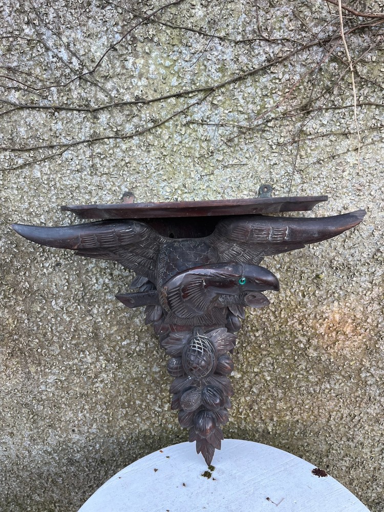 Antique Victorian Black Forest Craved Eagle Shelf.