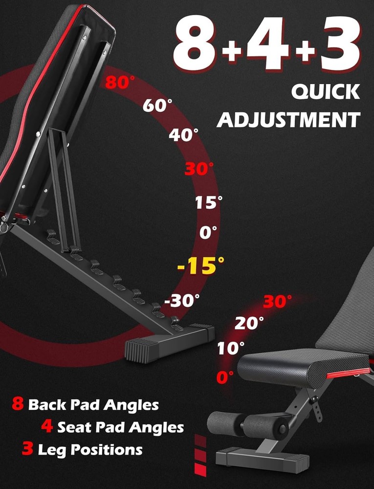 Adjustable Weight Bench for Home Gym,Foldable Incline Decline Flat Workout Bench