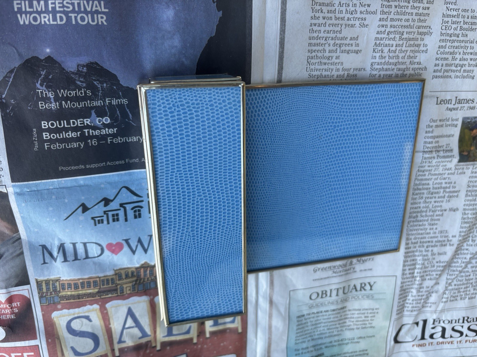 JM Piers Blue Faux Lizard guest towel holder, vanity tray and notepad holder