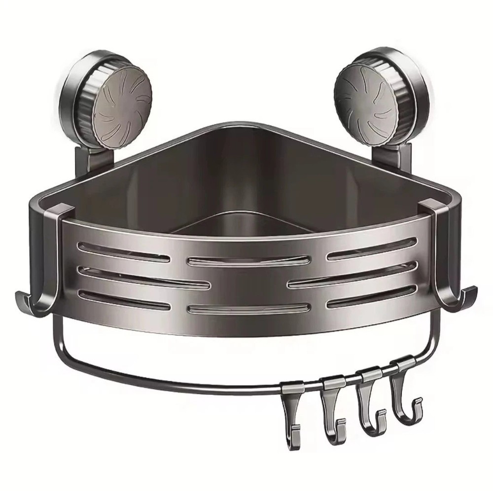 Corner Shower Shelf with Suction Cup – No Drill Bathroom Storage Rack with Hooks