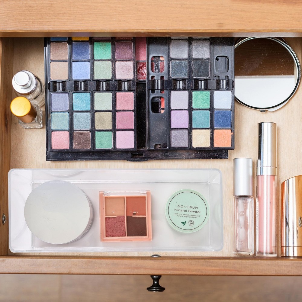 Stackable Clear Drawer Organizers Small Makeup Vanity Storage Bins Trays and ...