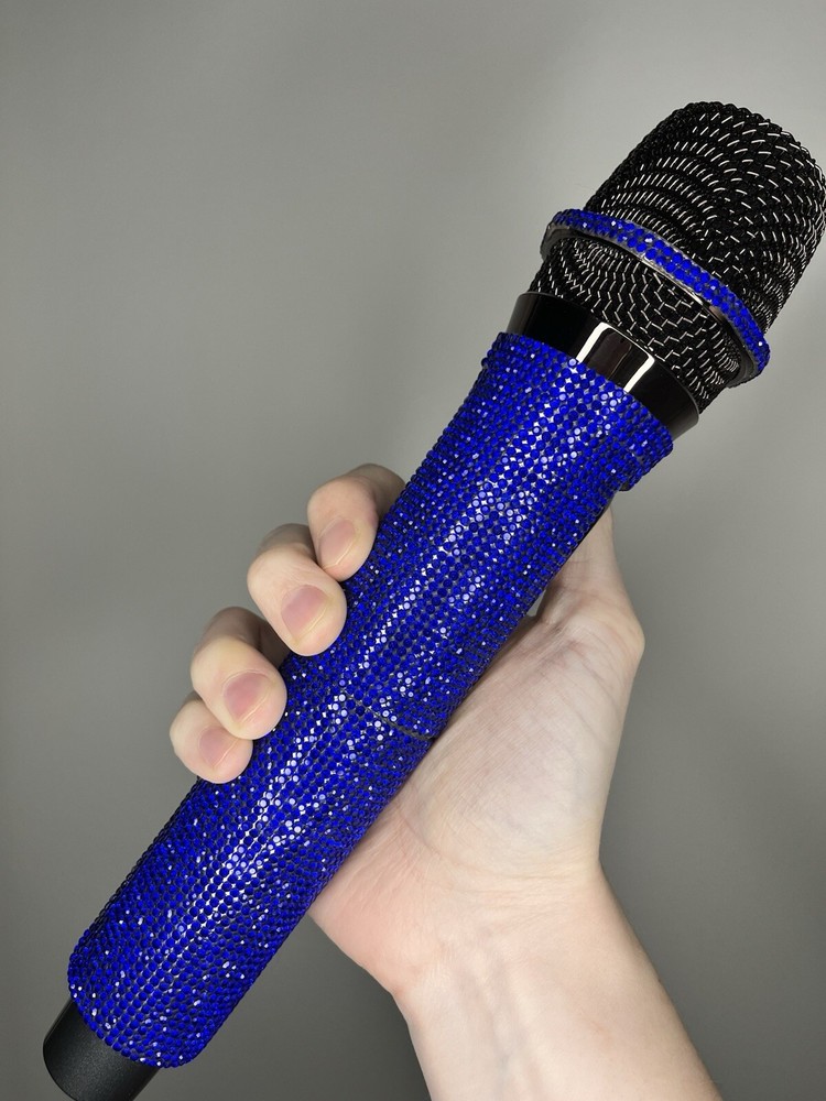 Blue Rhinestone Wireless Karaoke Microphone + Receiver System - Rechargeable