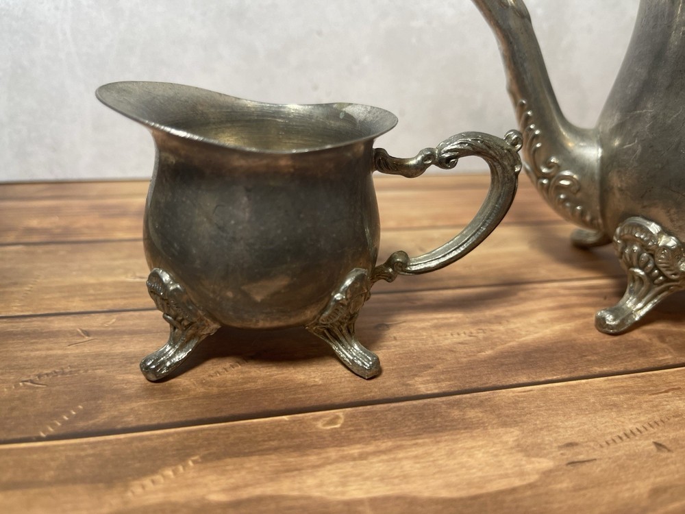 Silver Plated Coffee Tea Set Footed Serving Pot Creamer Sugar Bowl Vintage