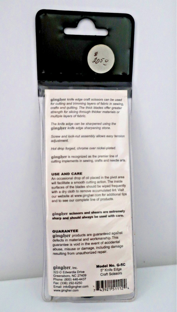 GINGER - 5" KNIFE EDGE CRAFT SCISSORS - NEW