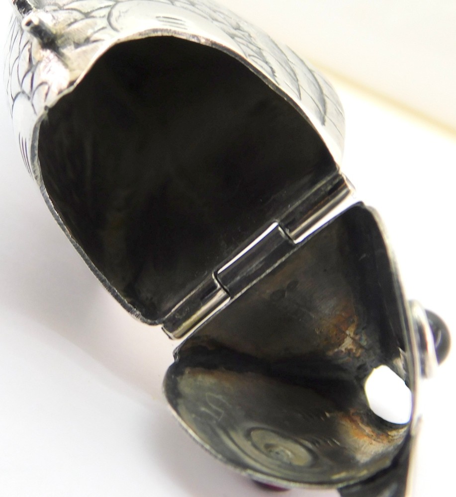 Antique Solid Silver Fish Shaped Spice Box.