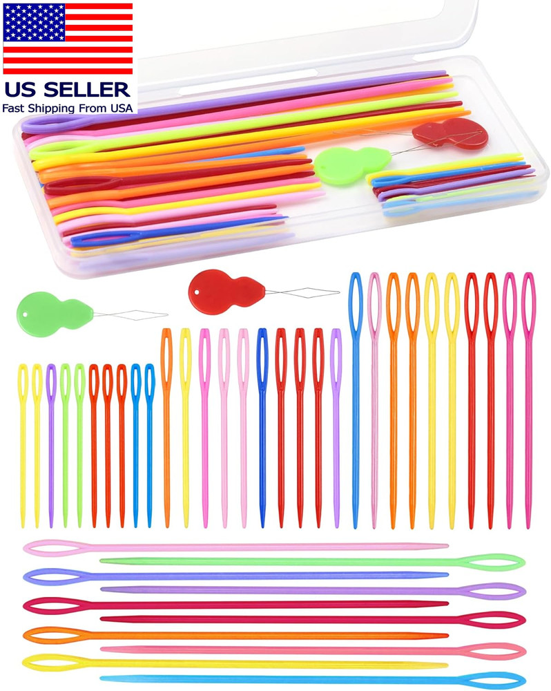 40PCS Plastic Needles – 4 Sizes with Large Eye, Plastic Sewing Needle with Threa