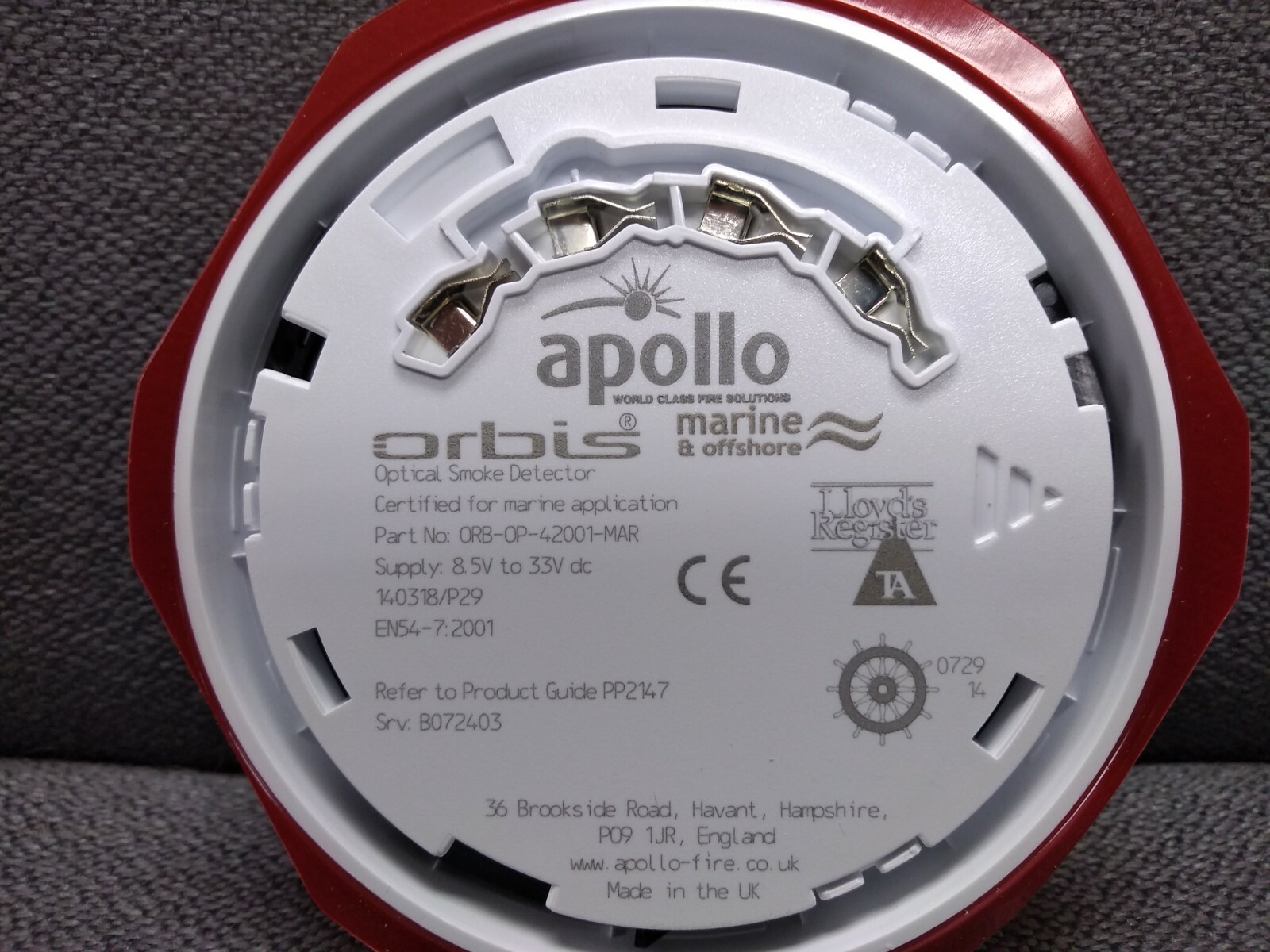 Smoke Detector Head, Marine Rated, Photoelectric. Apollo #ORB-OP-42001-MAR