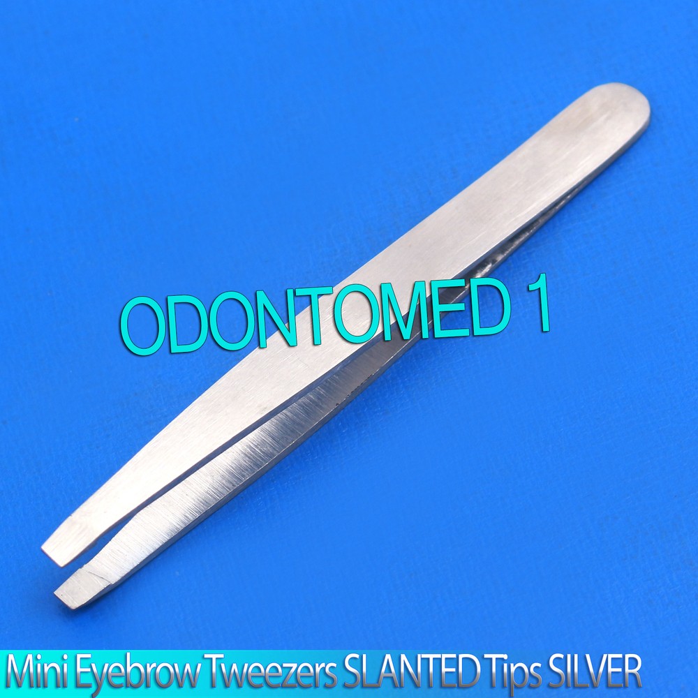 New 2" Mini Eyebrow Tweezers SLANTED Precision Tips SILVER
