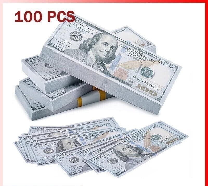 100 pcs Dollar Bills Prop Toys Money Bank Film Cash Paper $10,000 Movie