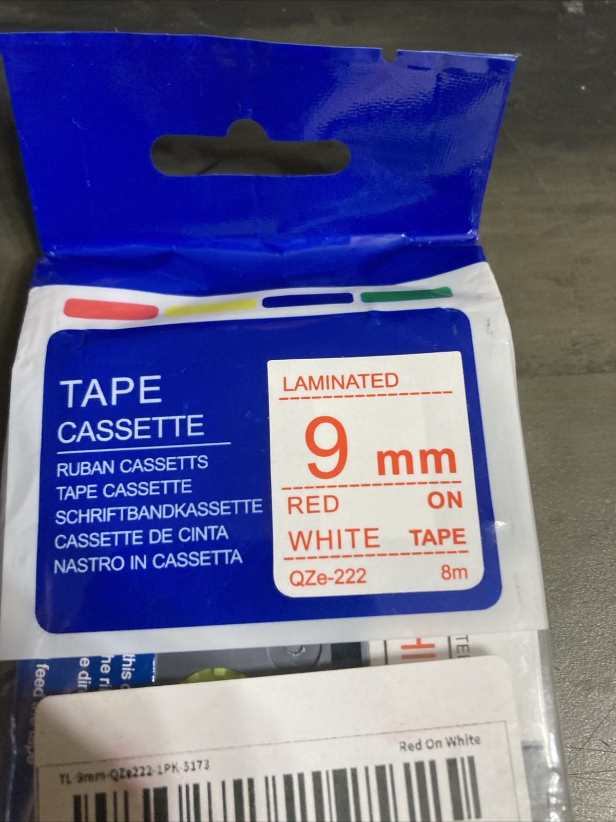 Tape Cassette Laminated 9MM Red On White Tape QZe-222 Printer Brand New