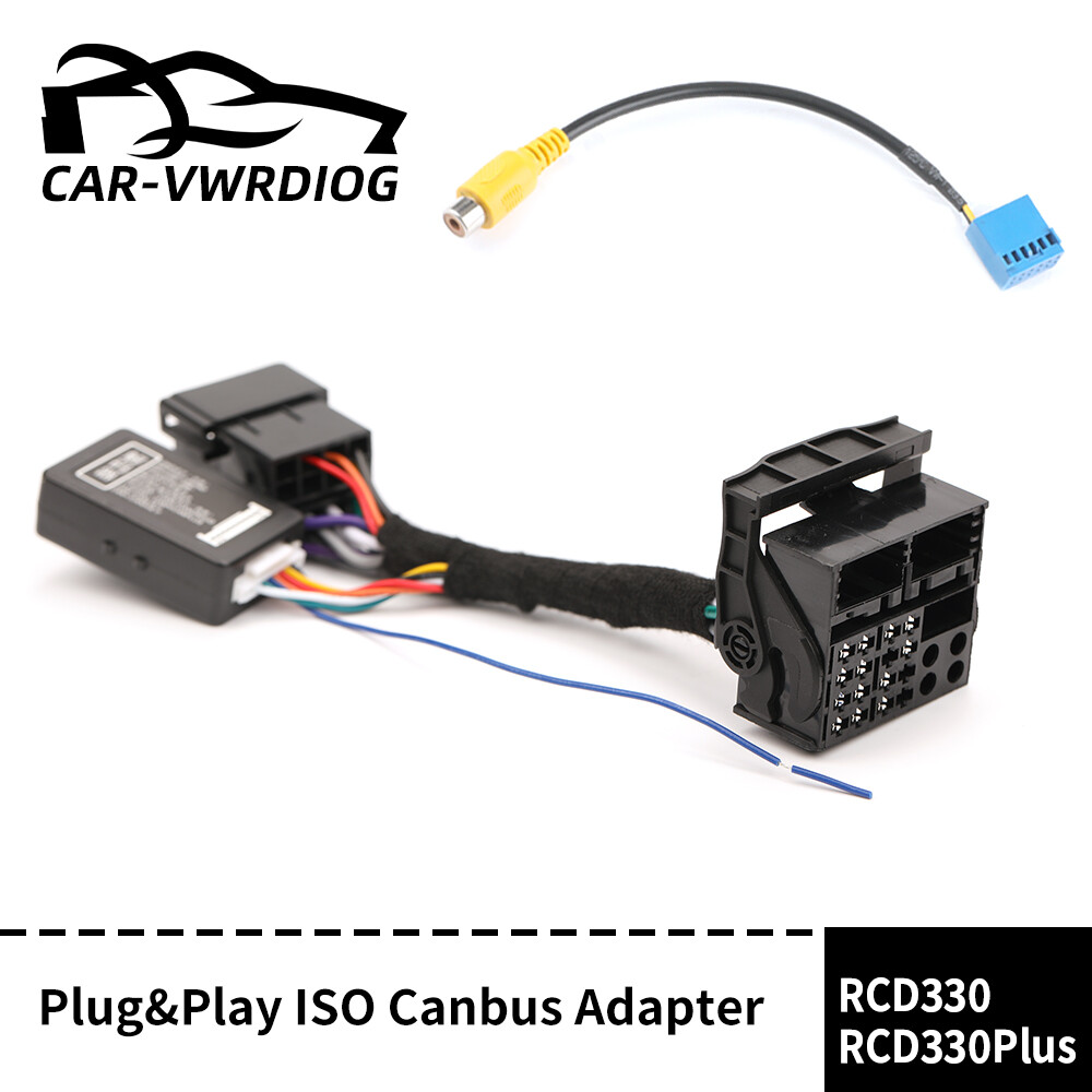 For VW RCD330/330 Plus CANBUS Decoder ISO Adapter Wiring Harness + Video Cable