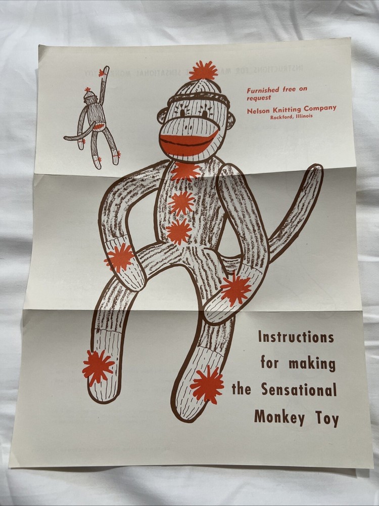 Sensational Sock Monkey Toy Nelson Knitting Red Heel Pattern and Instructions