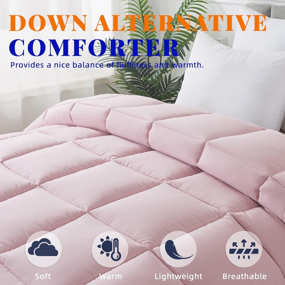 Cosybay Down Alternative Comforter (Pink/Light Grey, Full, Pink/Light Grey