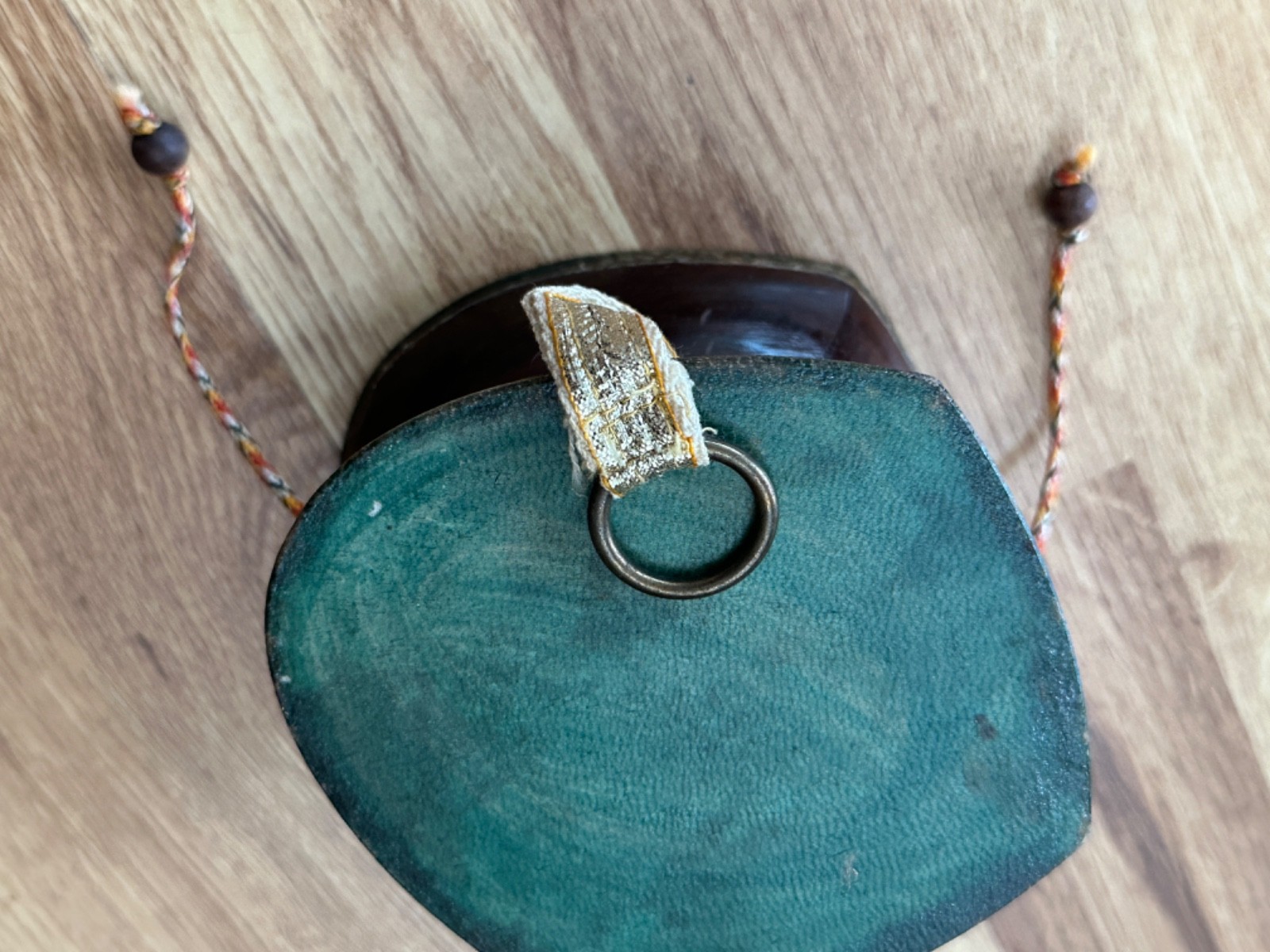 Tibetan Nepal Chod Damaru Wooden Leather Drum HIMALAYAN Ritual OBJECT 4.75" X 3"