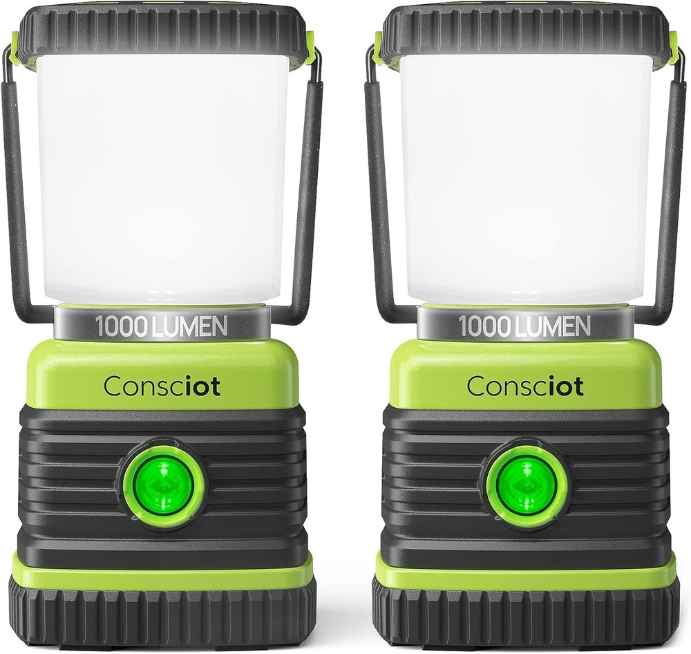 LED Camping Lantern, Consciot Battery Powered 2 Pack, Light Green