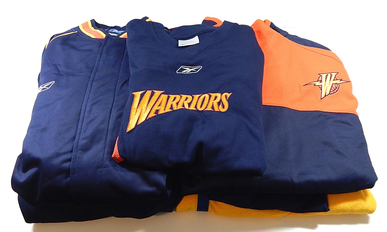 Lot of (7) Golden State Warriors Reebok Team Issued Warm Up Shirts Pants L-4XL