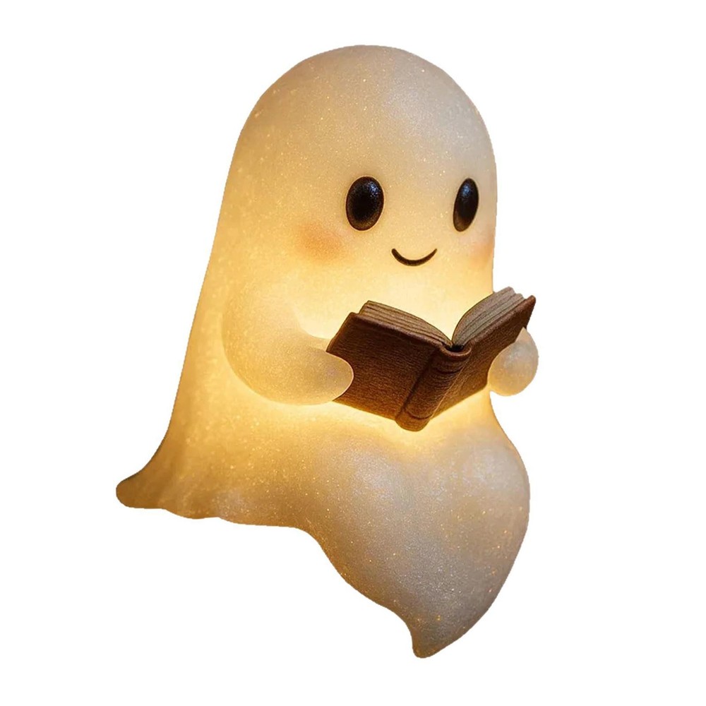 Cute Ghost Reading Book Lamp Halloween Decor LED Night Light for Study Home