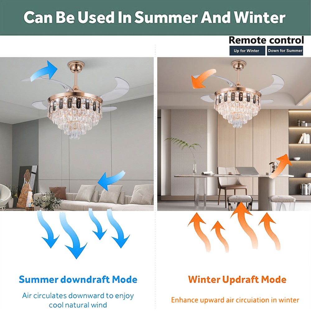 42 Inch 110V LED Ceiling Fan Adjustable Ceiling Light Fan With Remote Control