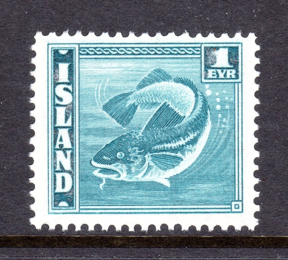 Iceland Scott # 217 VF MNH 1939 1 Eyrir Codfish Prussian Blue