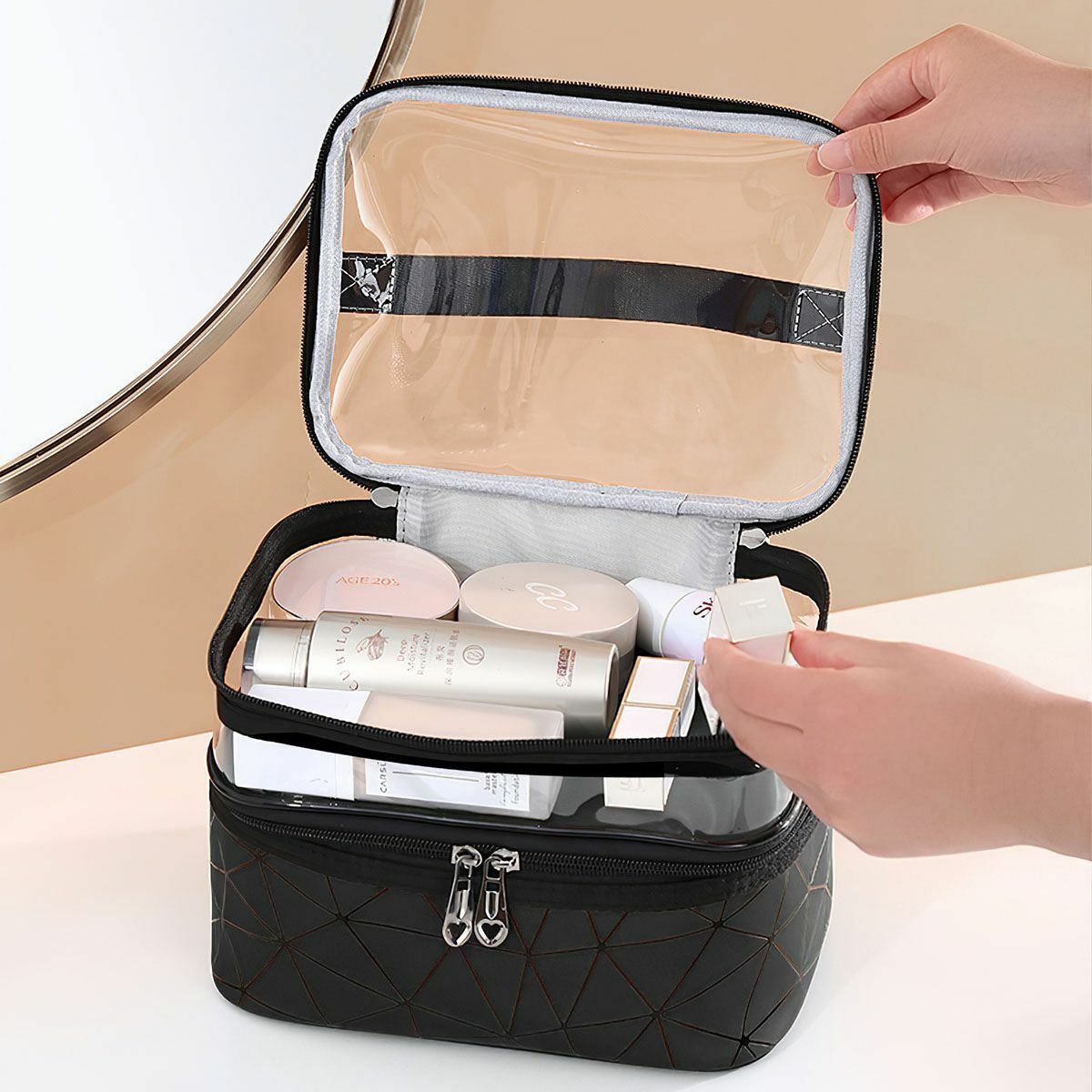 Professional Large Cosmetic Case Makeup Bag Storage Handle Organizer Travel Kit