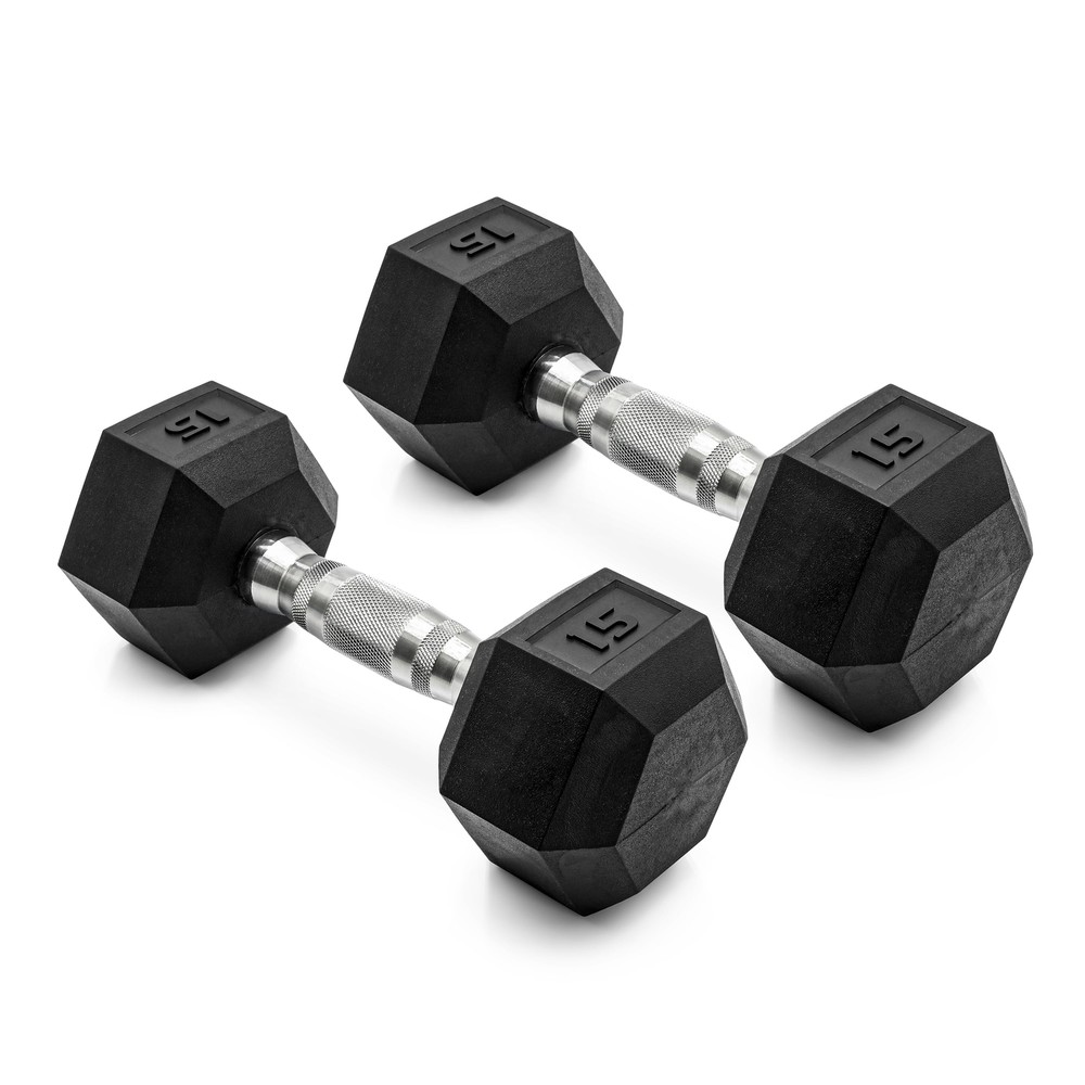 1 Pair Coated Rubber Hex Dumbbell Weight 15 lbs