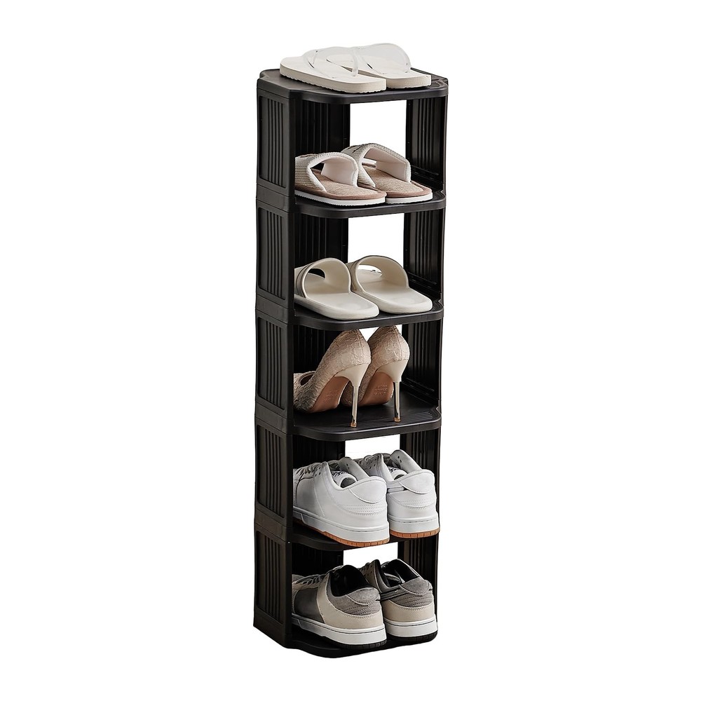 Vertical Shoe Rack, 6-Tier Plastic Stackable Storage Shelf for Small Closets ...