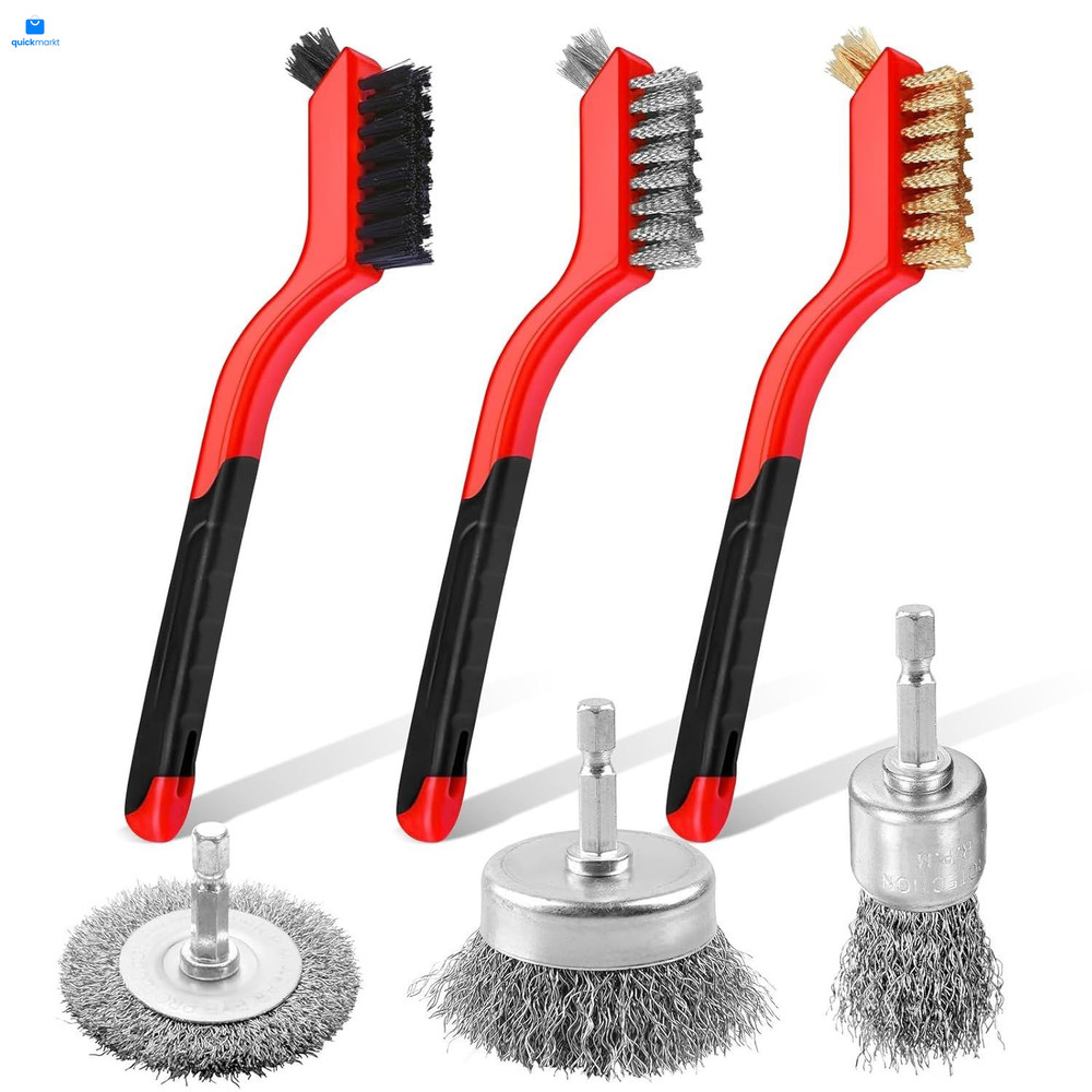 6Pcs Wire Brushes for Cleaning Rust, Small Brush, Wheel Red