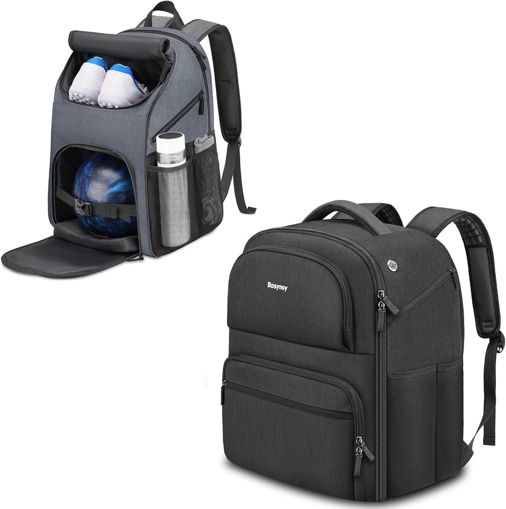 Bosynoy Single Bowling Ball Backpack & 2 Balls Bundle Black