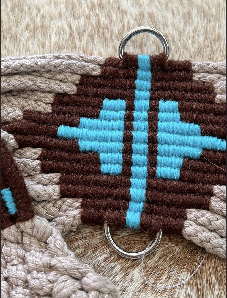 30” Size Western String Girth Cinch Teal Aztec Design