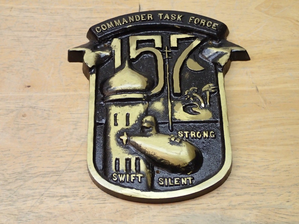 Vintage US Navy Commander Submarine Task Force 157 Brass Plaque