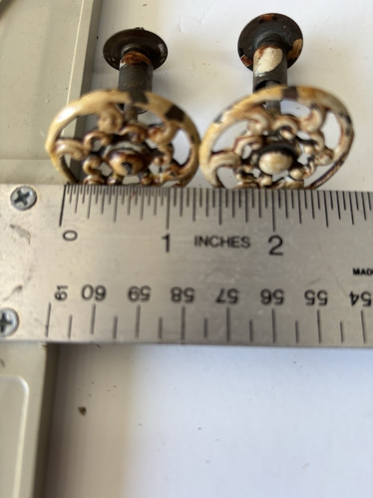 4 Antique/Vintage Hardware Drawer Pulls 2 Knobs Painted Metal Brass Rustic