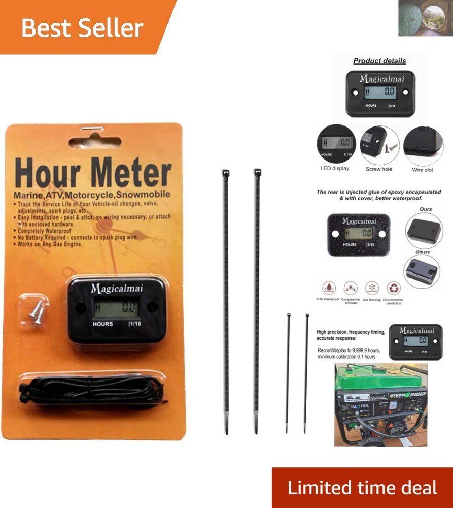 Advanced Inductive Hour Meter for Engine Maintenance - Easy Installation, Black