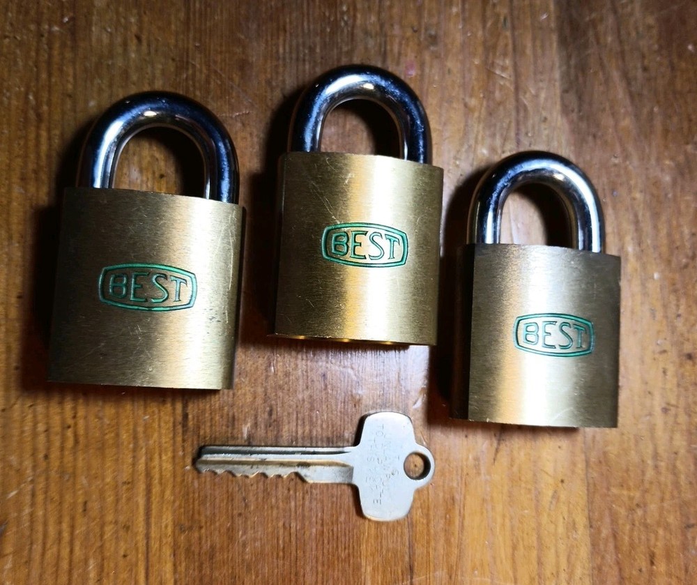 (3) BEST Lock Co. Padlocks And (1) Key