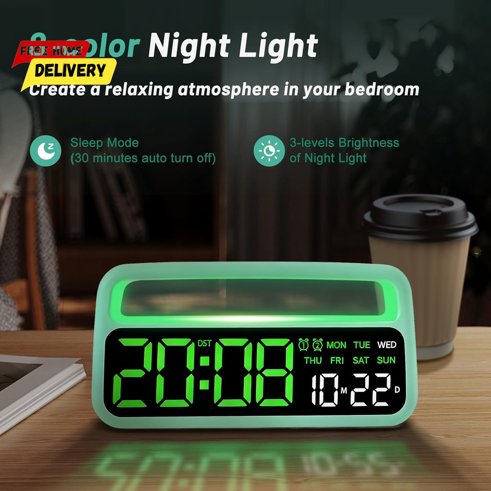 Digital Alarm Clock for Bedroom, Plug-In Digital Bedside Clock with Night Light