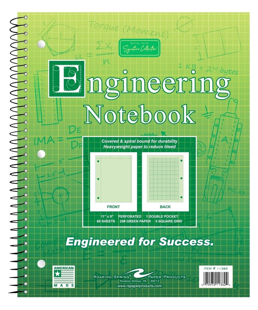 Roaring Spring Engineering Wirebound Spiral Notebook 8.5"x11" 80 Sheets