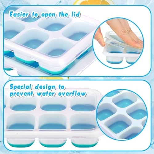 36 Pack Silicone Ice Cube Trays - Flexible Stackable Molds with Lid for Drinks &