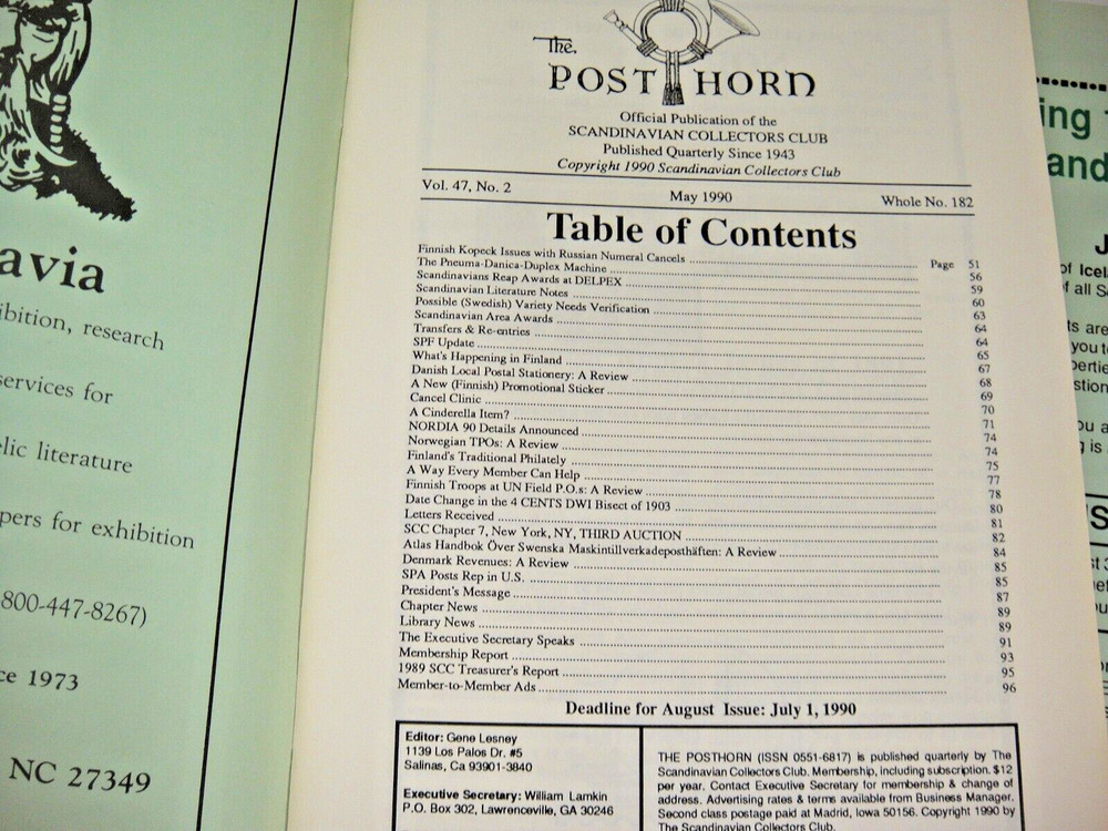 Posthorn Scandinavian Collectors Club Philatelic Journal 1990 Lot 4 w Handbook