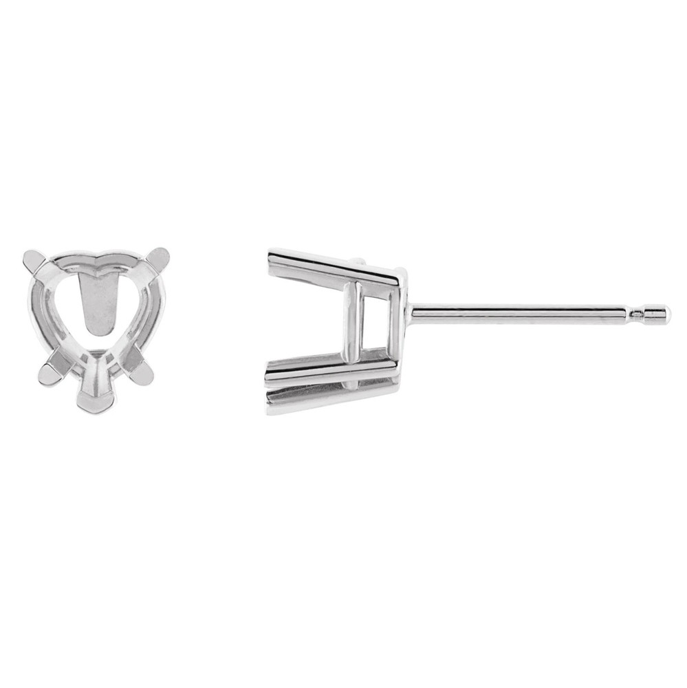 Heart 6x6mm Stud Earring Semi Mount Setting 925 Sterling Silver Mounting