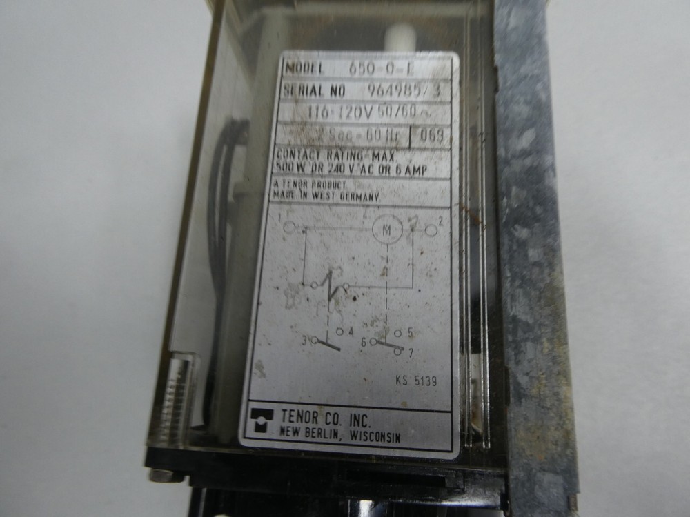 Tenor 650-0-E Time Delay Relay 2sec-60hr 120v-ac