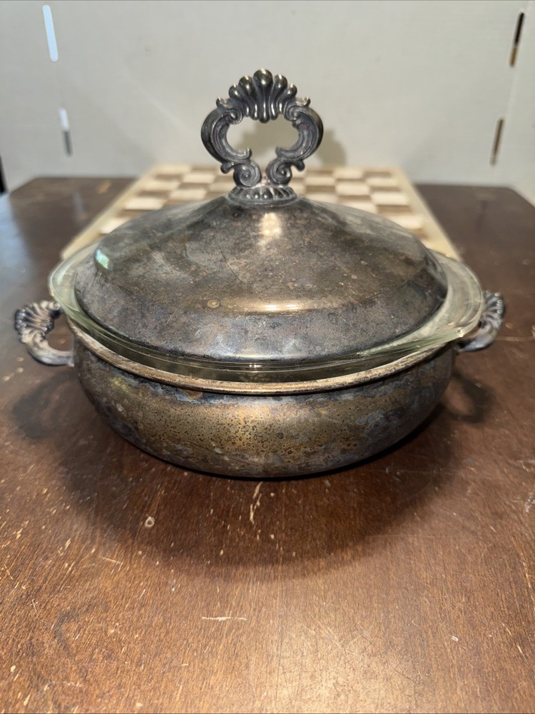 Vintage Rogers Silver Co. Serving Dish Casserole With 1.5 QT Pyrex Insert & Lid