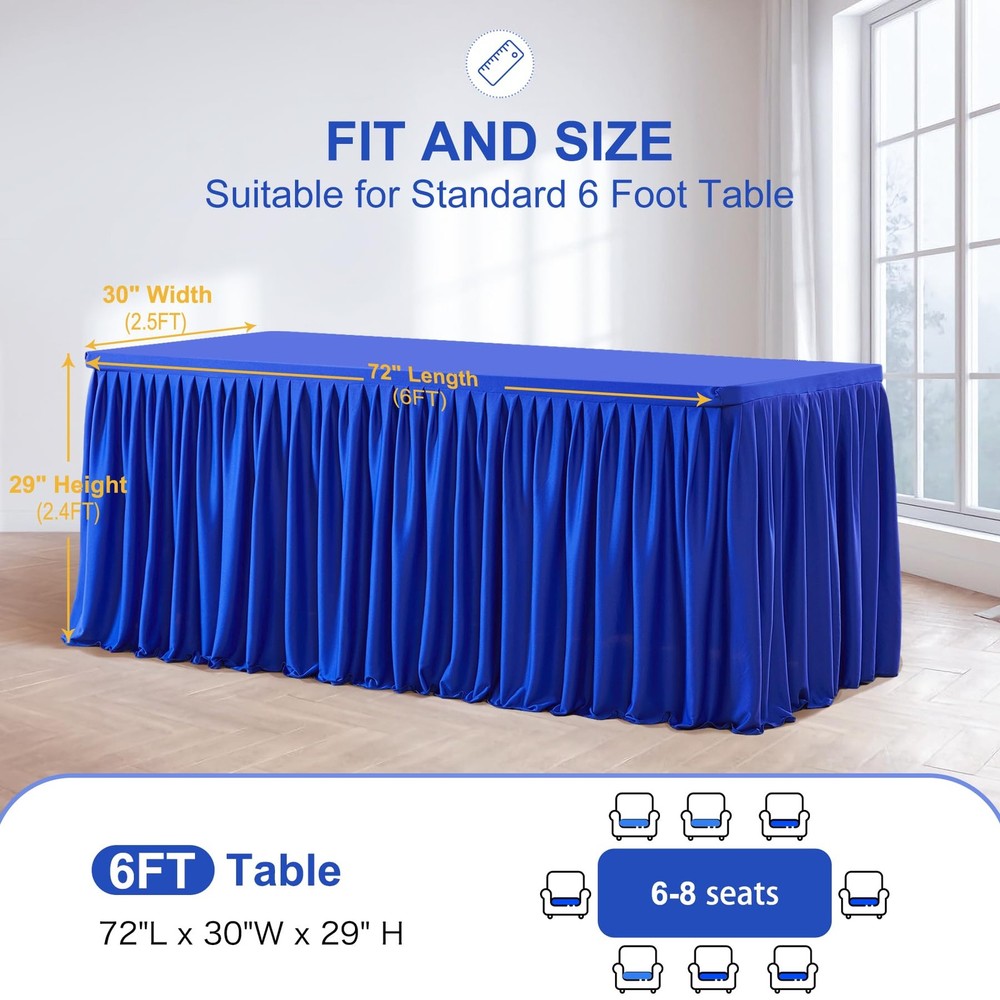 2 Pack Royal Blue Rectangle Table Clothes for 6 Foot Tables, Polyester Fitted...