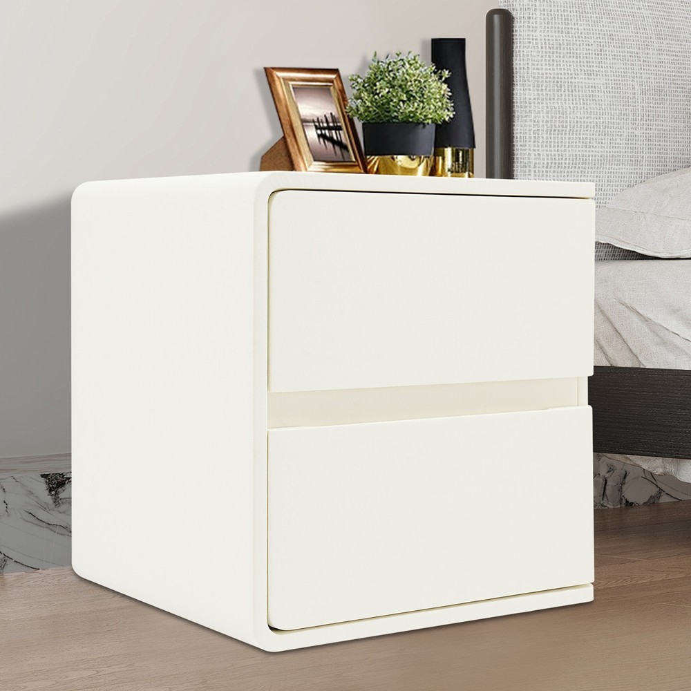 2-Drawer Minimalist Bedside Table, Nightstand with Microfibre Leather Wrap