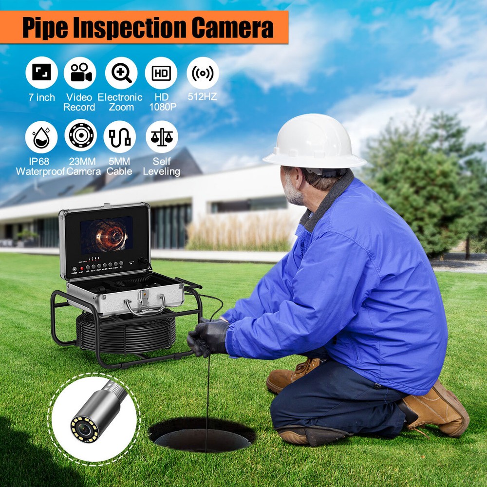512HZ Pipe Inspection Camera Auto Self Leveling DVR Sewer Camera 7" Screen 30M
