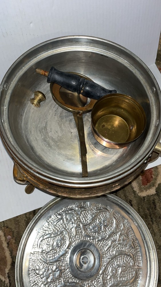 RARE RESEARCH 1st Vtg Darius solid brass middle eastern chafing dish warming pan