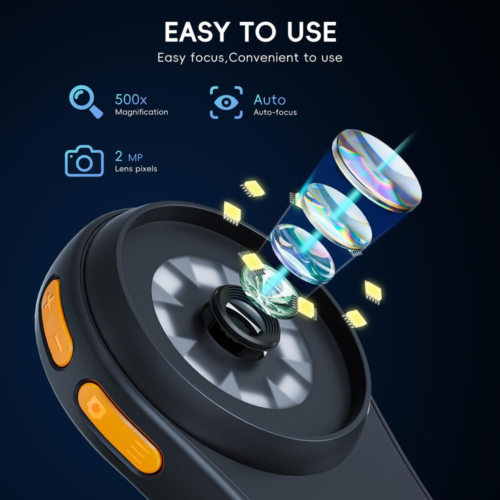 Macro Handheld Digital Microscope Fixed Focus, SKYBASIC 2" IPS Screen 500X Mini